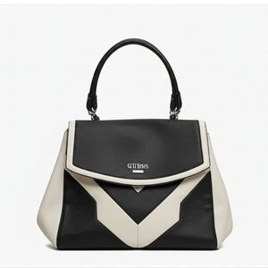 Guess soft black/white leather large city traveler shoulder bag